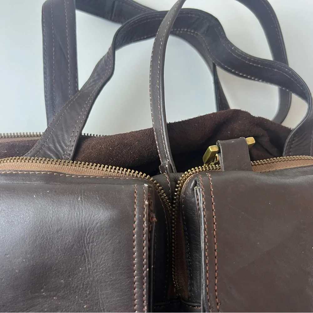 Vintage Men’s Brown Leather Convertible Travel Bag Briefcase Work Bag